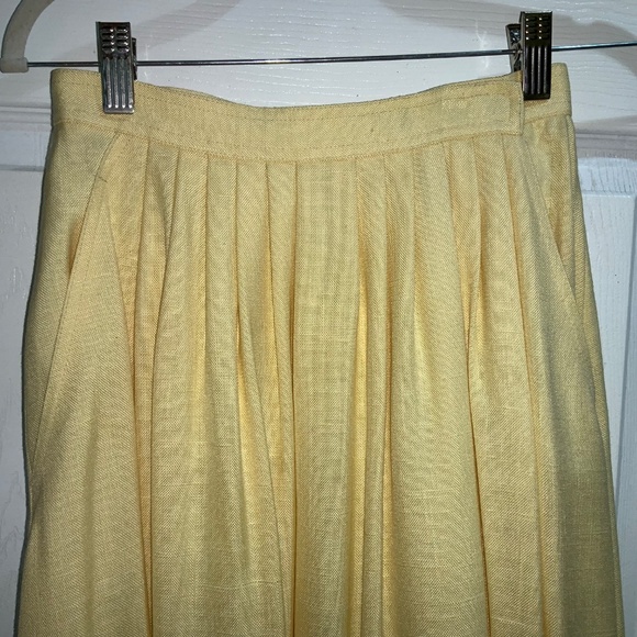 Barry Bricken vintage pleated yellow midi skirt Sz 4 lined pockets side close - Picture 3 of 8